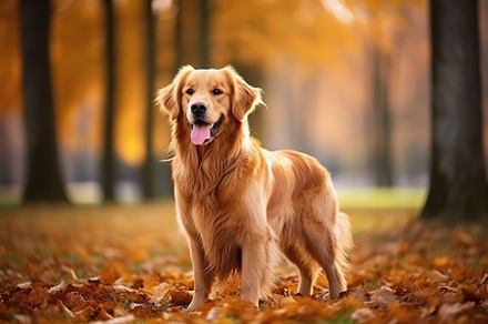 Retriever dog in autumn park, an Animal Photo by AlyaAnd