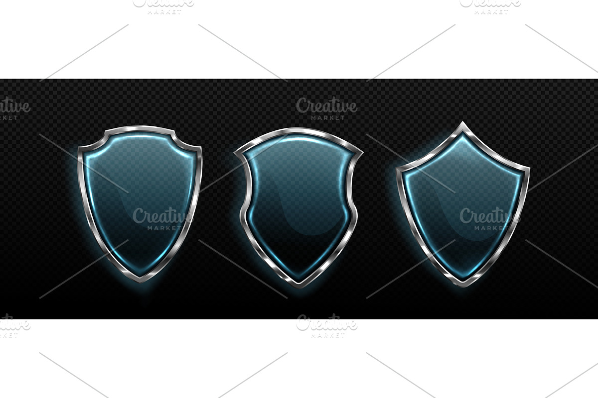 3d transparent glass shields with, an Object Illustration by art PVP - market