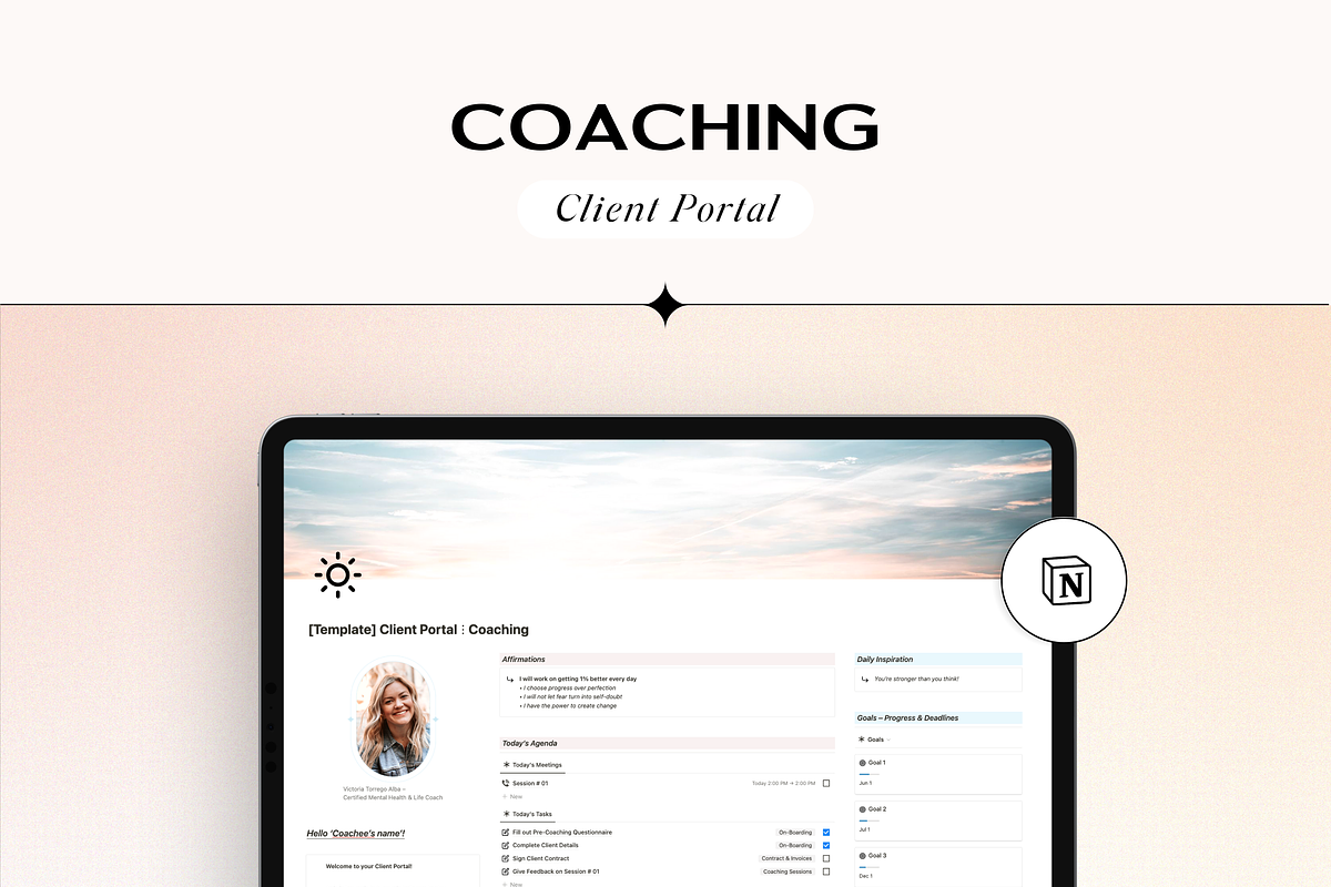 Notion Client Portal for Coaches, a Stationery Template by TheCoastlineStudio (Photo 1 of 10)