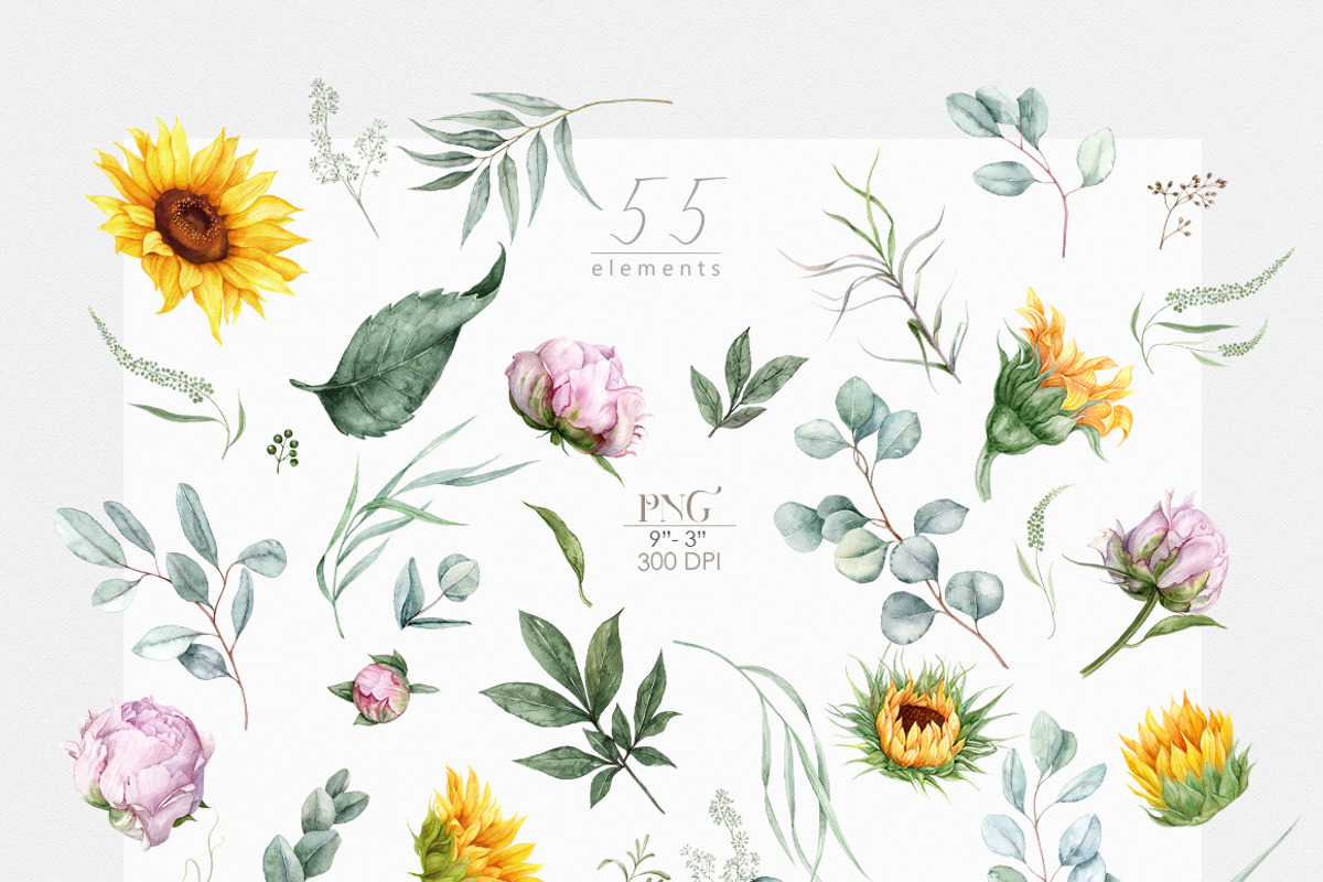 Watercolor Sunflowers and Peonies, a Decorative Illustration by ReachDreams (Photo 2 of 10)