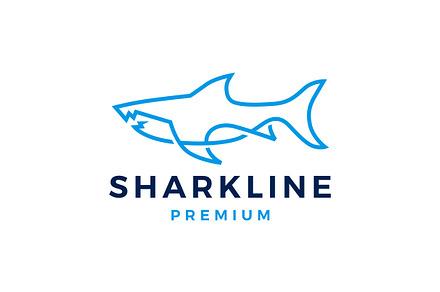 shark monoline line art logo vector, a Branding & Logo Template by VSTRD TYPEWORKS