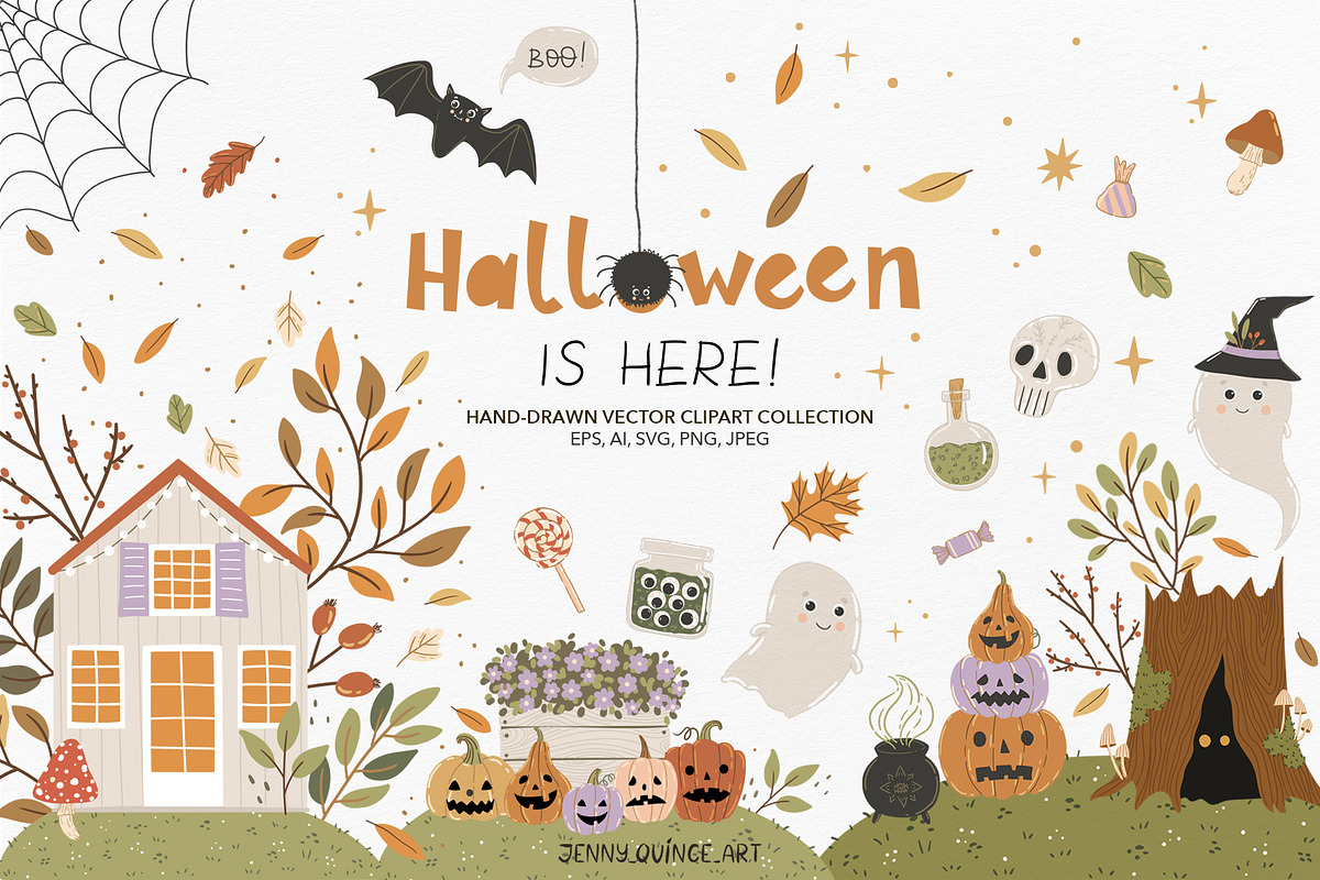 Halloween Vector Clipart & Patterns, a Decorative Illustration by Jenny Quince (Photo 1 of 14)