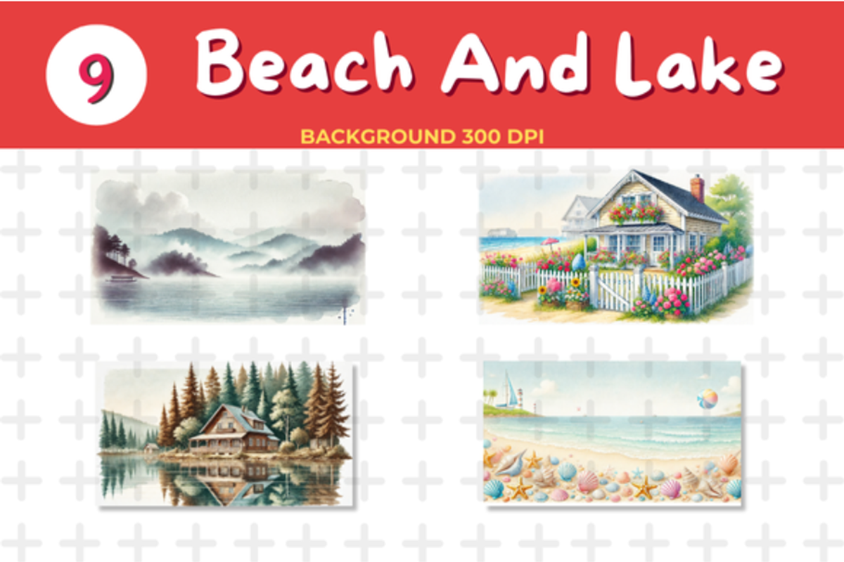 Watercolor Beach & Lake Scene Backg, a Background Graphic by John_Walker (Photo 3 of 4)
