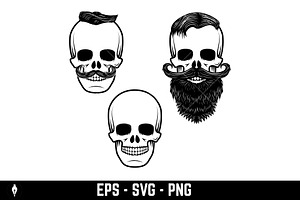 Set Of Skulls With Mustache, Beard