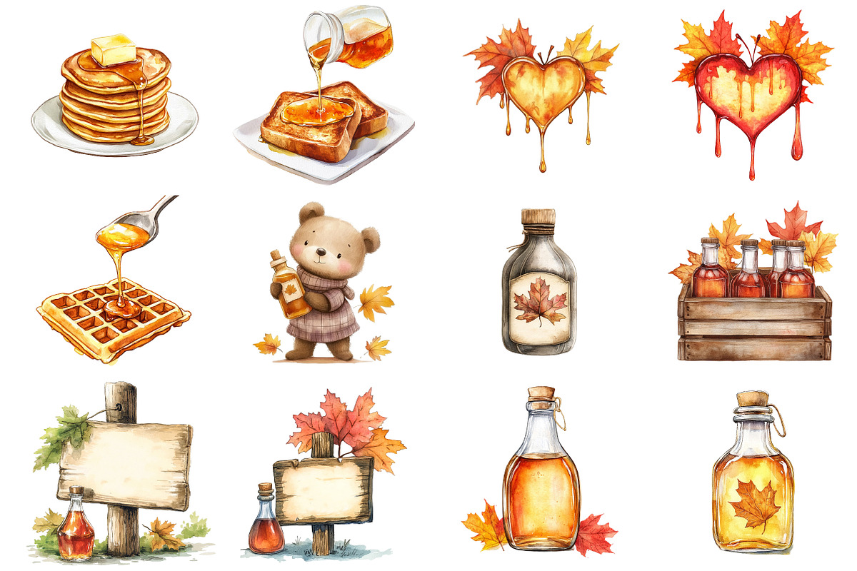 Watercolor Maple Syrup Clipart, an Illustration by Watercolor design (Photo 2 of 12)