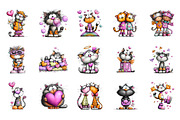Valentine Cat Clipart Bundle, an Illustration by CreationArt (Thumbnail 3 of 5)