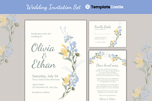 Floral Wedding Invitation Set, an Invitation Template by TemplateCastleStore