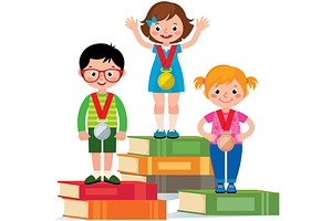 Group of children standing on podium