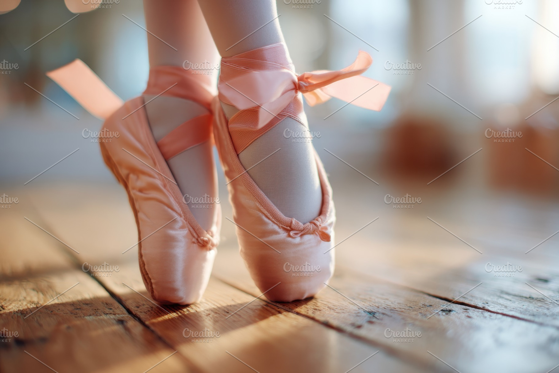 Elegant ballet shoes on wooden floor, a Sports & Recreation Photo by AlyaAnd