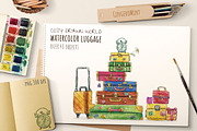 Watercolor Retro Luggage, an Object Graphic by Kitiri Space (Thumbnail 1 of 5)