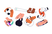 Hands holding sports equipment set, a Sport Illustration by PaperTrident (Thumbnail 3 of 7)