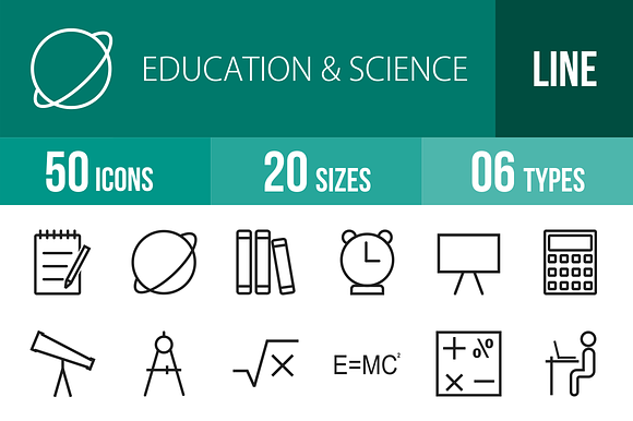50 Education Science Line Icons