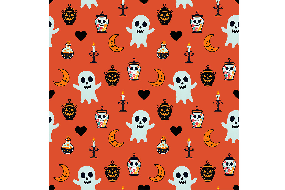 Halloween Magic on Orange Seamless, a Pattern Graphic by Sharon Schwalbe (Photo 1 of 4)