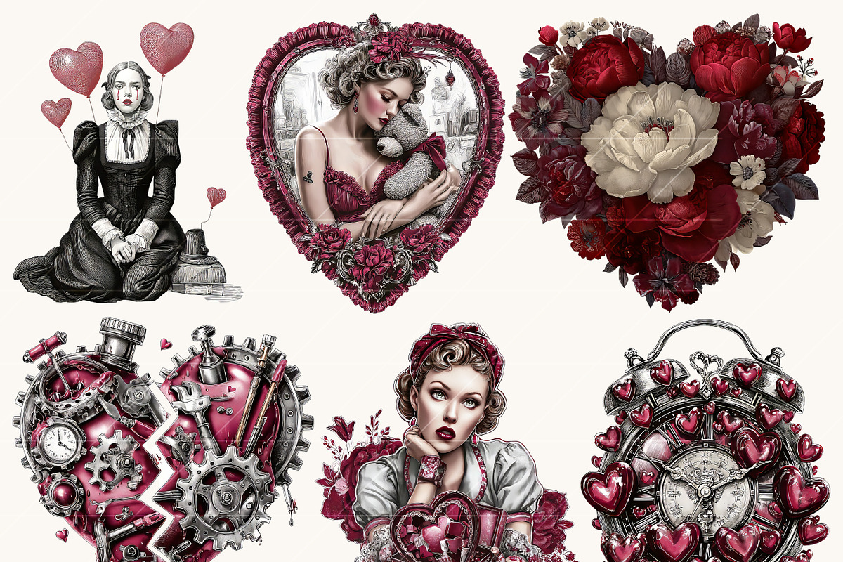 Vintage Red Valentine Clipart, a Seasonal Illustration by BusyDaydesign (Photo 7 of 9)