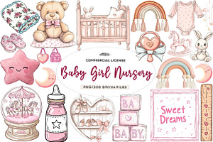Pink Baby Girl Nursery Clipart, an Illustration by CreationArt