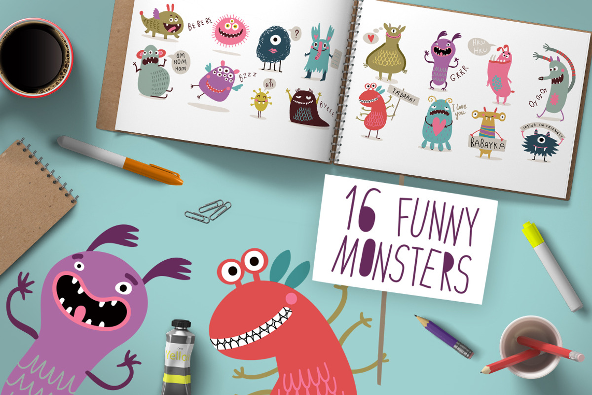 Set of funny monsters, an Illustration by Anna Guz's Store (Photo 1 of 4)