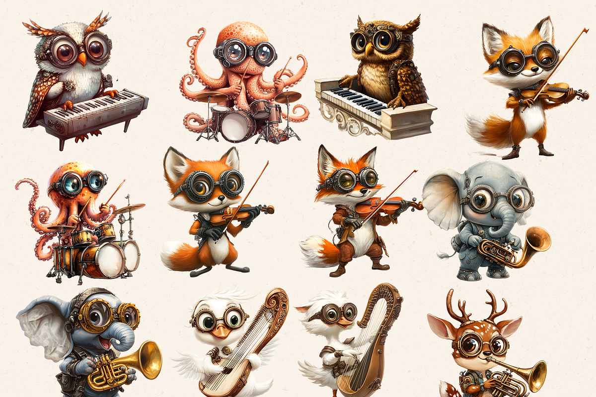 ANIMAL MUSICAL ORCHESTRA CLIPART, an Animal Illustration by Daring Digies (Photo 3 of 7)