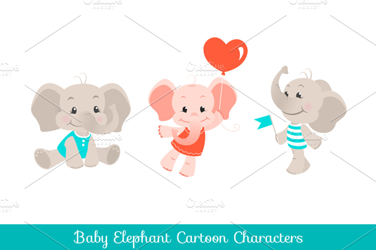 Baby elephant cartoon characters set, an Illustration by Teneresa (Photo 1 of 2)