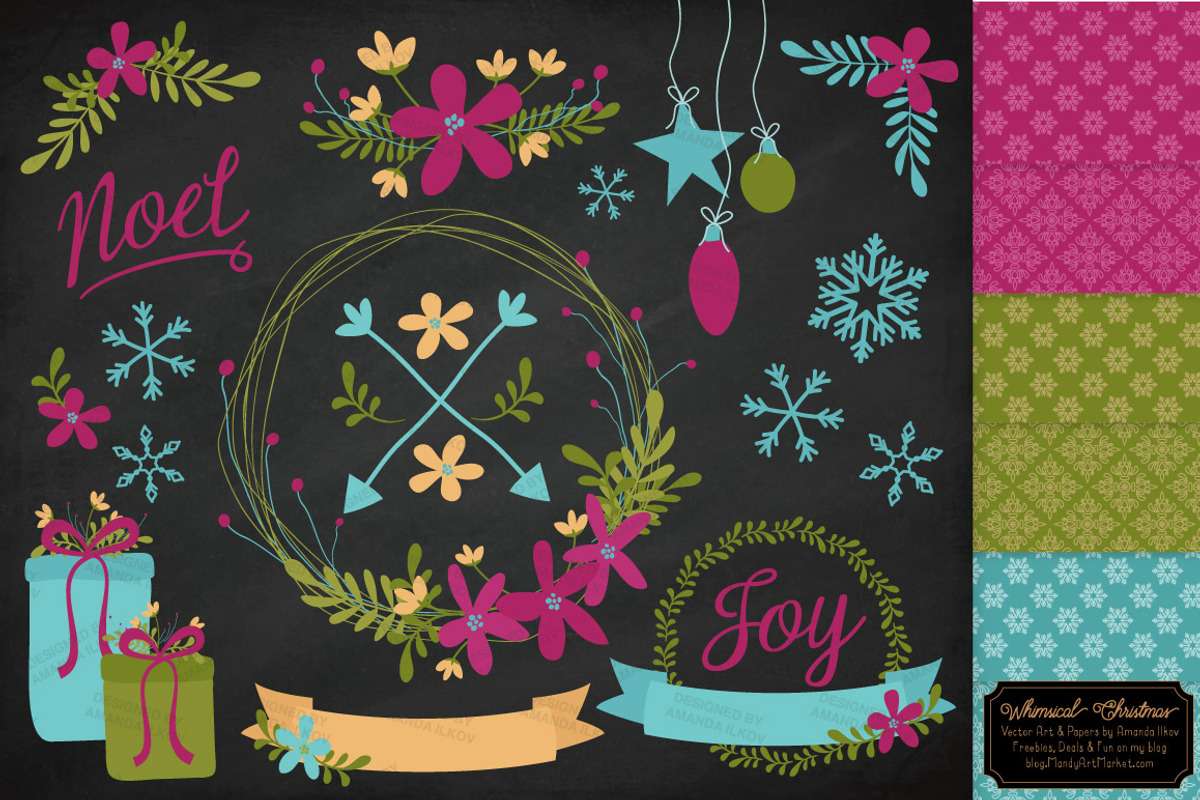 Bohemian Christmas Clipart & Papers, an Illustration by Amanda Ilkov (Photo 2 of 5)