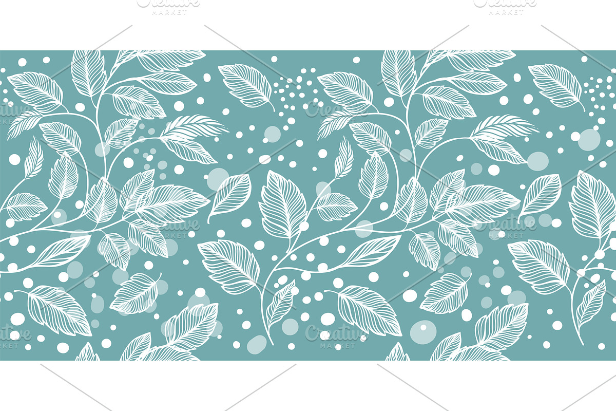 Seamless pattern of white leaves on, an Illustration by Nenahliadava Design