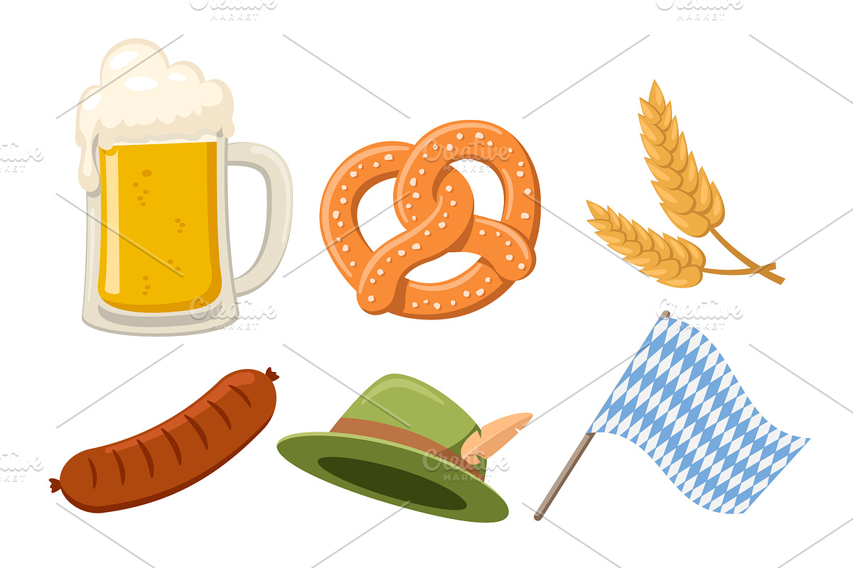 Set of beer glass, pretzel, ears of, a Food Illustration by innakreativ