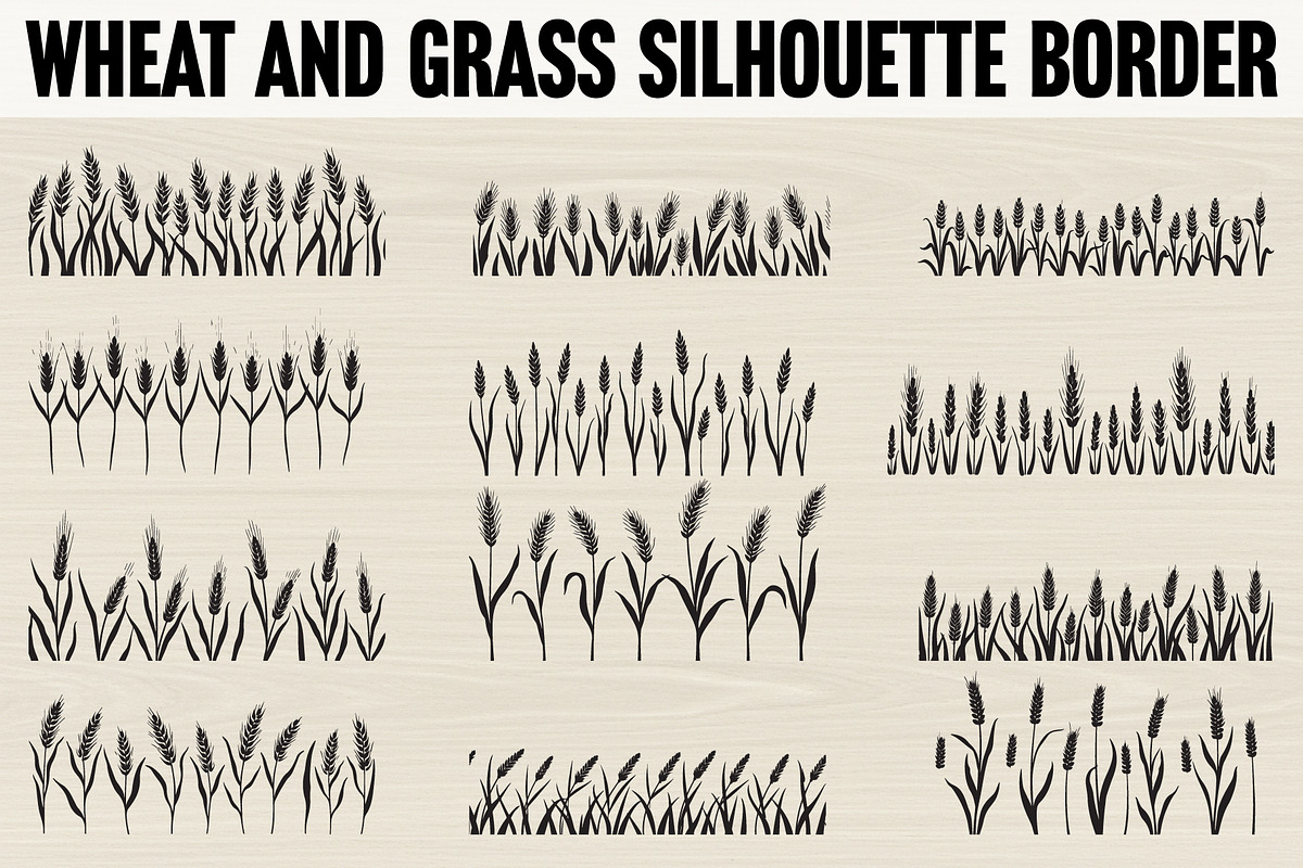 Wheat and grass silhouette border, an Illustration by hafijul