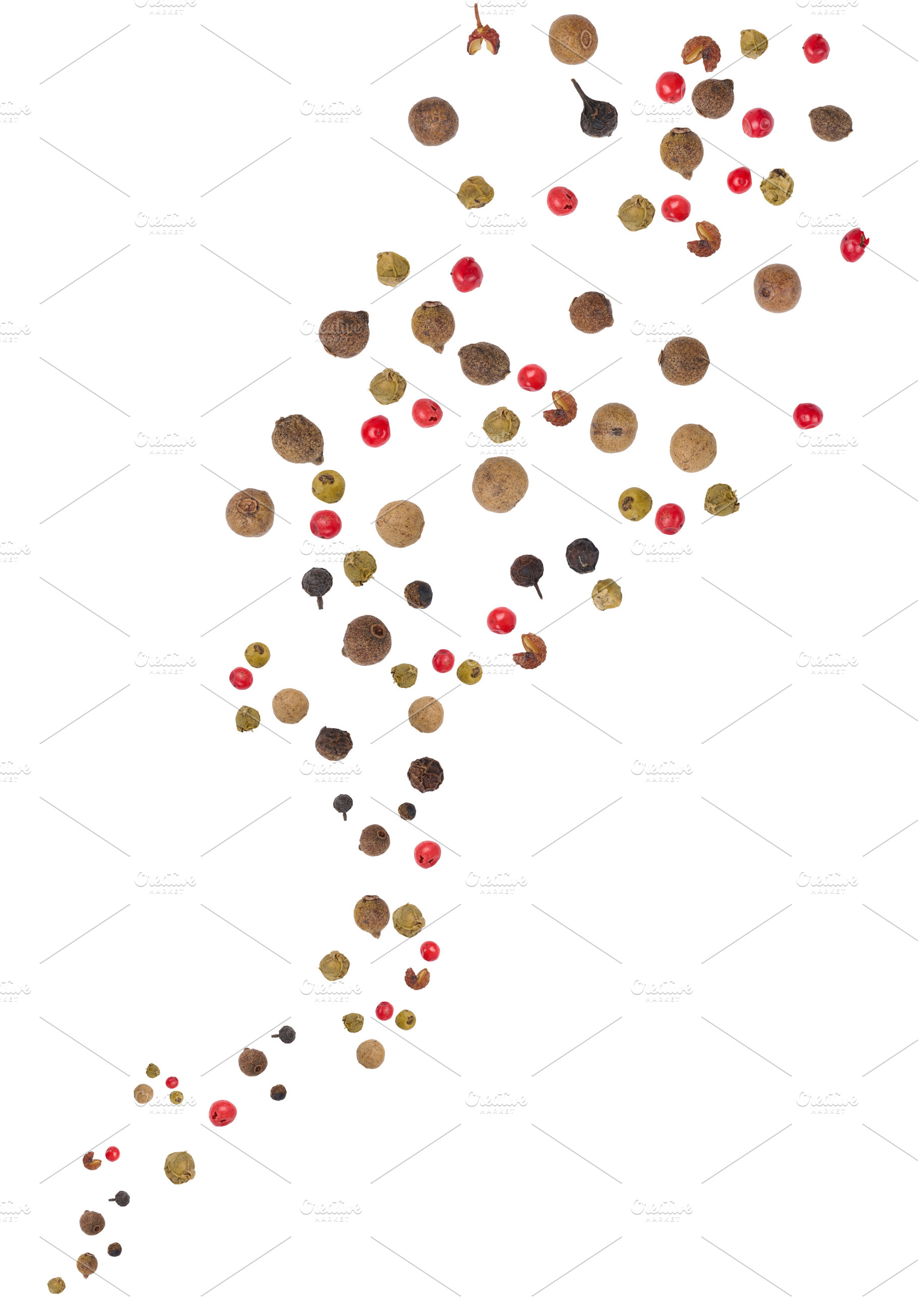 Multicolored peppercorns, including black, allspice, pink and gr, a Food & Drink Photo by ndanko