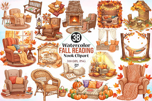 Watercolor Fall Reading Nook Clipart, an Illustration by Canvas Craft