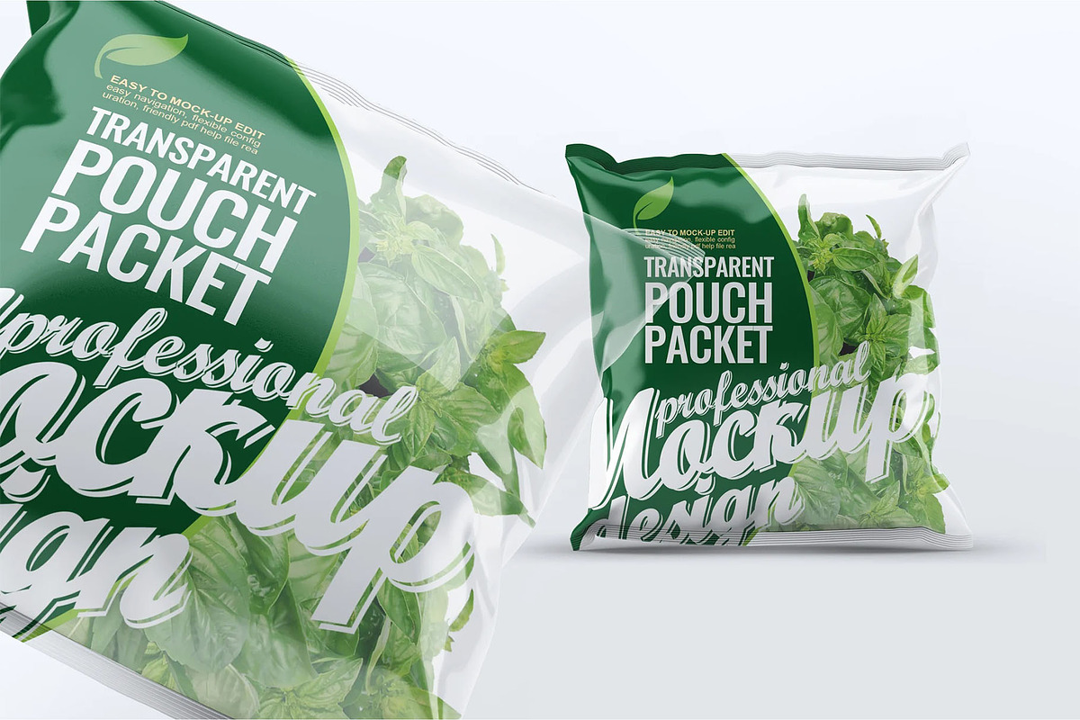 Transparent Pouch Packet Mock-Up, a Packaging Mockup by DesignRushMarket (Photo 4 of 10)