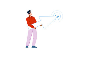 Man holding huge cursor arrow, a Technology Illustration by pikepicture