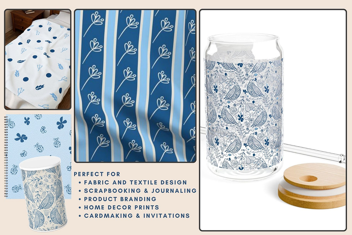 Nordic Blue Floral Bird Patterns, a Pattern Graphic by Traveling Designer (Photo 2 of 8)