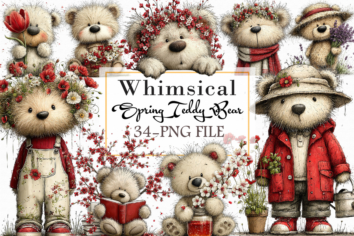 Whimsical Spring Teddy Bear Clipart, an Illustration by Libby Wishes (Photo 1 of 7)
