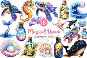 Magical Ocean Sublimation Clipart, an Illustration by Watercolor design