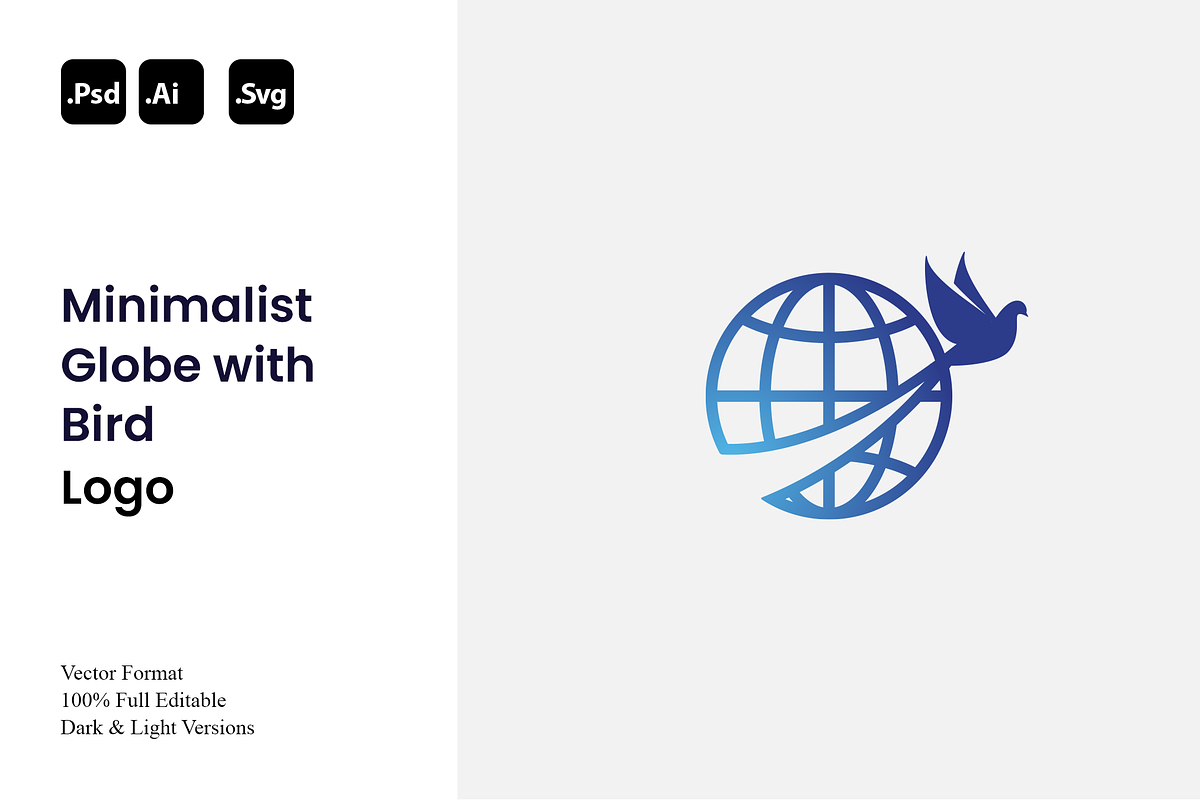 Minimalist Globe with Bird Logo, a Branding & Logo Template by Luxury Logos (Photo 1 of 4)