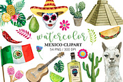 Watercolor Mexican Party Clipart PNG, an Object Illustration by PatternPalette (Thumbnail 1 of 3)