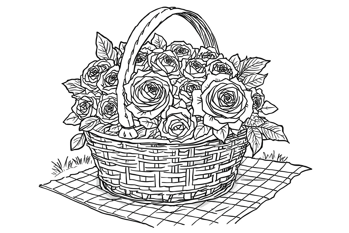Bloom Basket Coloring Pages, an Illustration by yasushie (Photo 3 of 9)