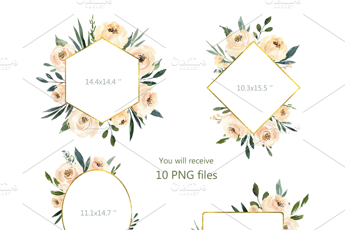 Watercolor Beige Flowers & Leaves, a Decorative Illustration by GraphicsDish (Photo 4 of 5)