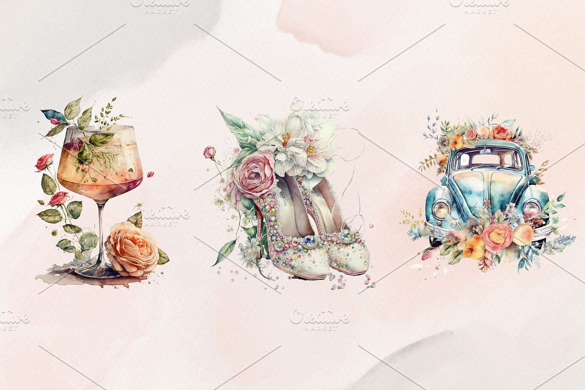 22Watercolor Wedding Clipart PNG Set, an Illustration by Jalina Clipart Studio (Photo 5 of 8)