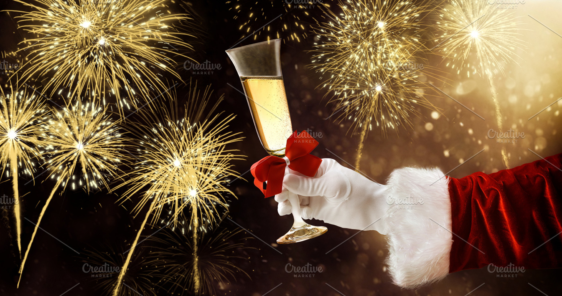 Santa Claus celebrating the New Year with fireworks, a Holiday Photo by Davizro's Market