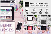 iPad on Office Desk Top View Mockup, a Pens & Pencil Mockup by Mockups & Illustrations (Thumbnail 1 of 9)