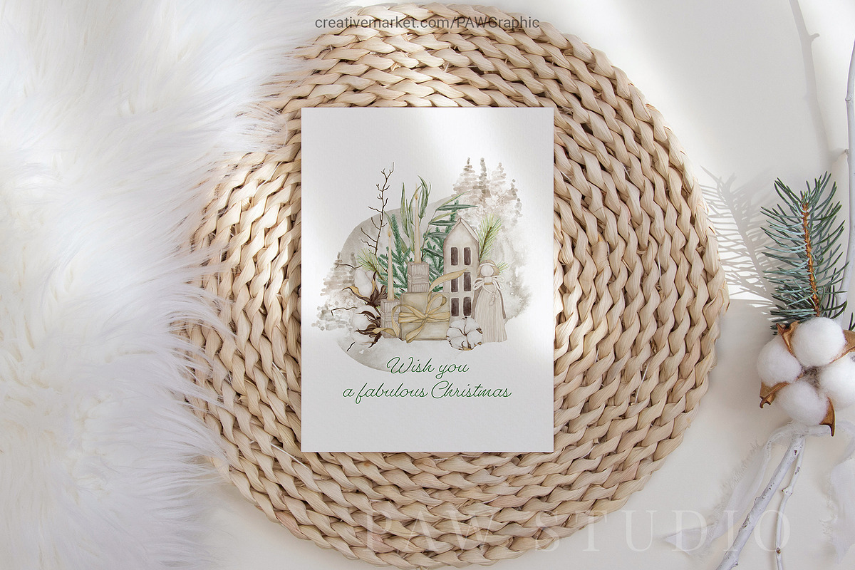 Christmas Boho Cards Bouquets Wreath, an Illustration by PawGraphic (Photo 8 of 10)