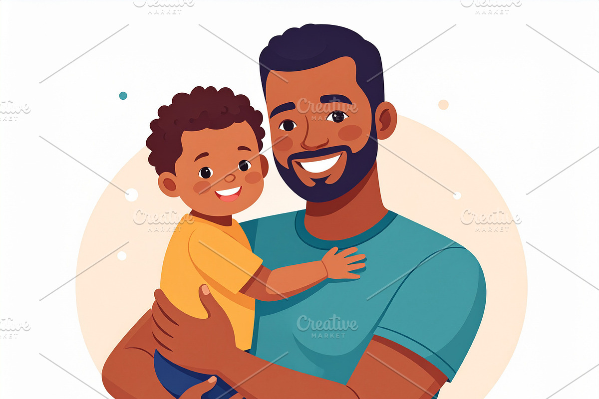 Illustration of a smiling dad holding a child in his arms., a Person Illustration by DanFLCreativo