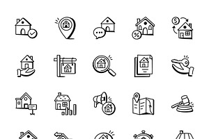 Pack Of 150 Doodle Real Estate Icons