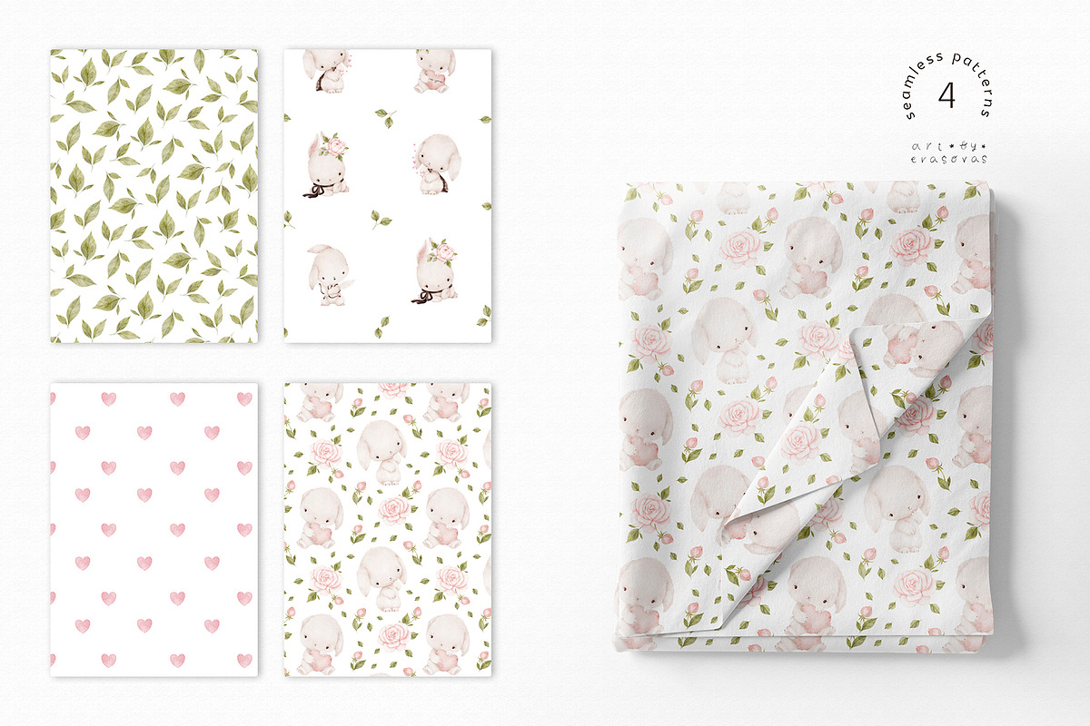 LOVELY BUNNIES watercolor set, an Animal Illustration by erasovas (Photo 7 of 11)