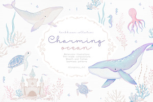 Charming ocean.Watercolor collection