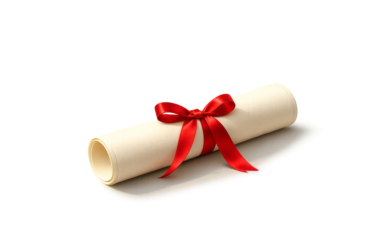 Diploma with a red ribbon symbolizin, an Illustration by Dvoevnore photos