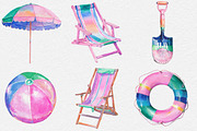 Watercolor Beach Clipart, an Illustration by DreamCafeArt (Thumbnail 3 of 7)