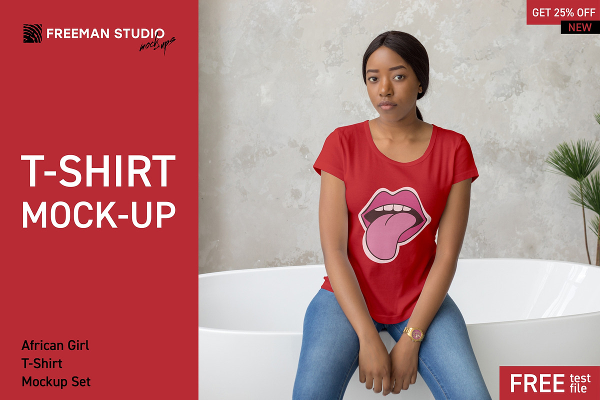 African Girl T-Shirt Mock-Up Set, a Shirt Mockup by Freeman Studio (Photo 1 of 14)