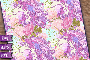 Unicorn Seamless Patterns Set 2