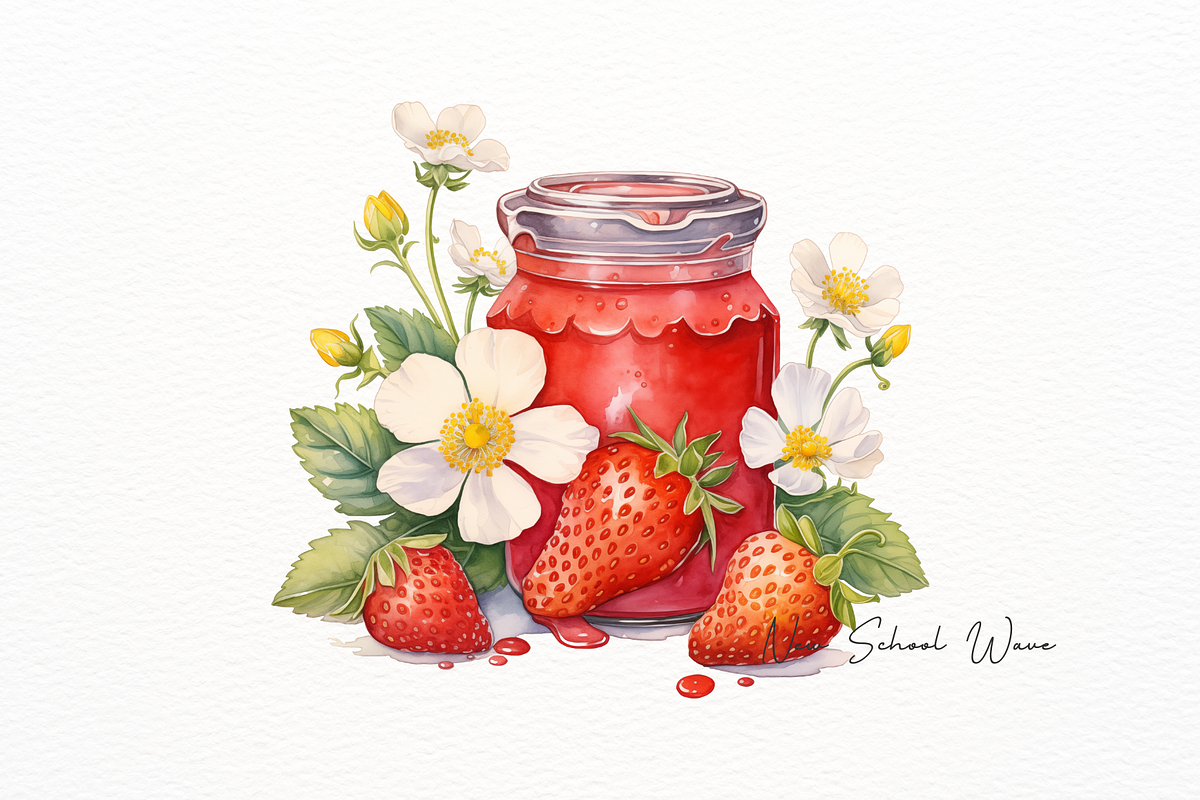 Watercolor Jam Jars with Flowers, a Food Illustration by New-School-Wave (Photo 2 of 5)